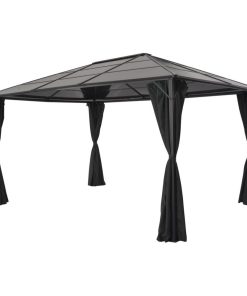 vidaXL Gazebo with Curtain Aluminum Black Outdoor Canopy Shelter Party Tent