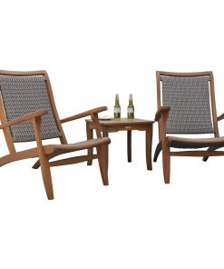 3-Piece Eucalyptus and Gray Wicker Lounge Set With Square Accent Table