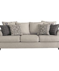 Transitional Sofa, Oversized Seat With Beige Chenille Upholstery & Throw Pillows