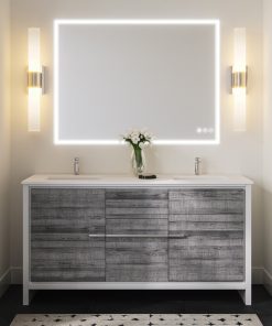 The Esconde Bathroom Vanity, Double Sink, 60", Ash Gray, Freestanding
