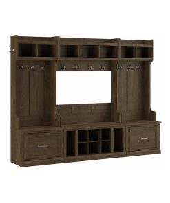 Woodland Full Entryway Storage Set with Coat Rack in Ash Brown - Engineered Wood