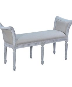 Window Bench Barcelona Antiqued Whitewash Wood Curved Arms Oatmeal