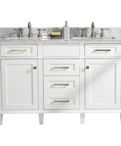 54" Double Sink Vanity Cabinet, Carrara White Top, White