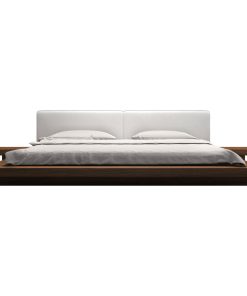 Worth Queen Bed, Walnut, White Leatherette