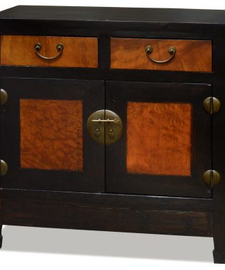 Vintage Elmwood Distressed Two Tone Oriental Cabinet