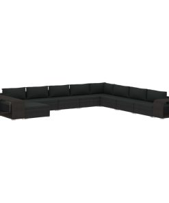 vidaXL 11 Piece Patio Lounge Set with Cushions Poly Rattan Black Garden Sofa