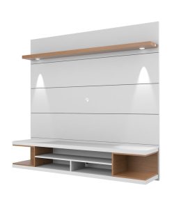 Utopia Wood 70" Wall Entertainment Center Unit in White Gloss & Maple Cream