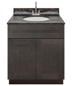 30" Bathroom Vanity, Tan Brown Granite Top, Faucet LB6B, Dover Gray
