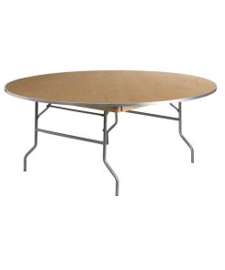72" Round Heavy Duty Birchwood Folding Banquet Table With Metal Edges