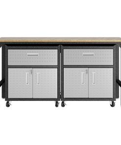 3-Piece Fortress Mobile Space-Saving Garage Cabinet and Worktable 4.0, Grey