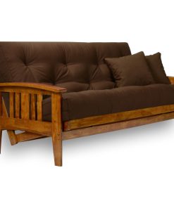 Westfield Wood Futon Set, Frame, 8" Mattress, Microfiber Sussex Fudge, Queen