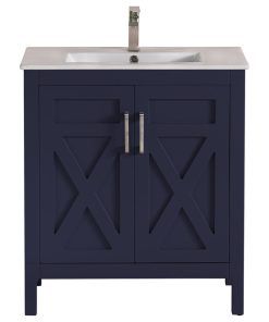 30" Vanity Wood Body With Premium White Ceramic, Marine Blue