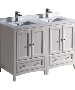 48" Oxford Double Sink Bathroom Cabinet, Base: Antique White, With Top and Sink