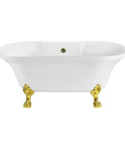 60" Streamline N100GLD-BNK Soaking Clawfoot Tub and Tray With External Drain