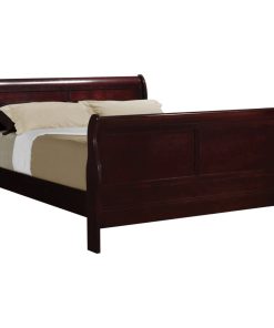Transitional Wooden Queen Bed with Panel Head and Footboard, Cherry Brown