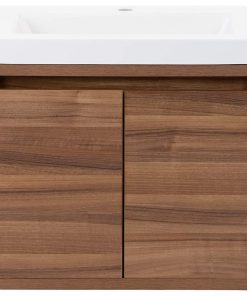 Wall Mount Bathroom Vanity, 2 Doors Cabinet & White Cultured Marble Top, Caramel