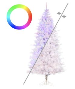 7.5' x46" White Slim Artificial Tree, Color Change LED Lights, 7.5' x 46"