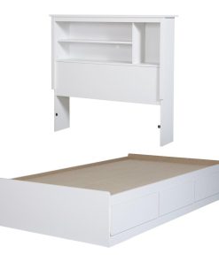 Vito Mates Bed With Bookcase Headboard Set, Pure White