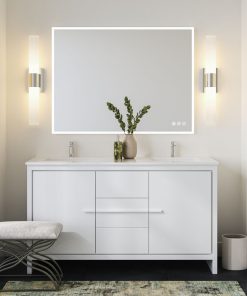 The Esconde Bathroom Vanity, Double Sink, 60", High Gloss White, Freestanding