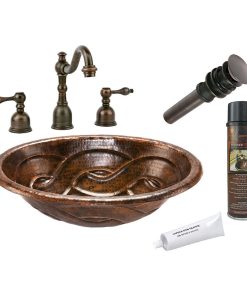 19" Oval Braid Self Rimming Hammered Copper Sink Pack-2 With Accessories