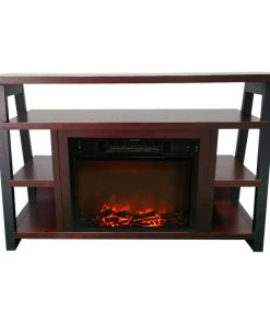 32" Electric Fireplace Mantel With Log Display and Flames, Mahogany