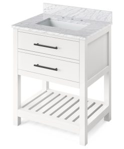 30" Wavecrest Vanity With Carrara Marble Top, White