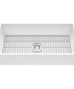 VIGO Matte Stone?Farmhouse Flat Apron Front Kitchen Sink With Gray Grid, 36"