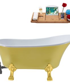 63" Streamline N350GLD-BGM Soaking Clawfoot Tub and Tray With External Drain
