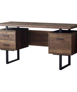 60" Wood Grain and Black Metal Computer Desk, Brown