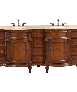 72 Inch Walnut Double Sink Bathroom Vanity, Travertine, Traditional