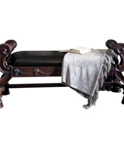 Traditional Bench With Rolled Arms And Ornate Carved Details Brown Saltoro