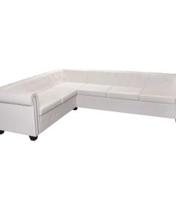 vidaXL Chesterfield Corner Sofa 6-Seater Faux Leather White Chaise Longue
