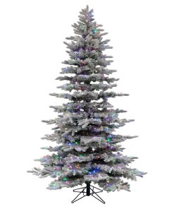 7.5' x 57" Flocked Arctic Fir Artificial Tree, RGB Color Lights, 7.5' x 57"
