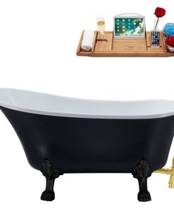 63" Streamline N353BL-BGL Soaking Clawfoot Tub and Tray With External Drain