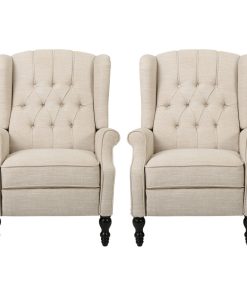 Xanthe Tufted Fabric Recliner, Set of 2, Beige and Dark Brown