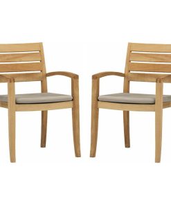Travota Stacking Arm Chairs, Teak Outdoor Dining Patio, Set of 2