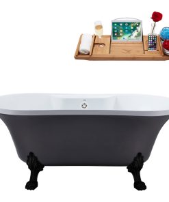 60" Streamline N105BL-WH Soaking Clawfoot Tub and Tray With External Drain