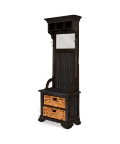 Sunny Designs 77" Wood Narrow Halltree With Basket Storage, Mahogany