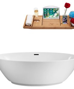 63" Streamline N420BL Soaking Freestanding Tub and Tray With Internal Drain
