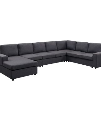 Tifton Modular Sectional Sofa With Reversible Chaise, Dark Gray Linen
