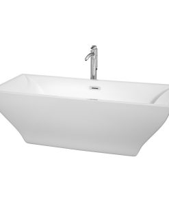 71" Freestanding Bathtub, White, Floor Mounted Faucet, Drain, Trim, Chrome
