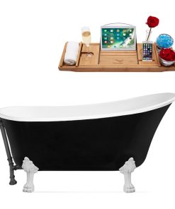 59" Streamline N344WH-BGM Clawfoot Tub and Tray With External Drain
