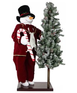 60" Animated Snowman, 66" Pre-Lit Holiday Tree On Base, Life-Size