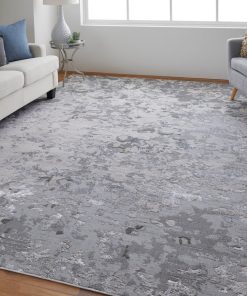 Weave & Wander Orin Modern Metallic Fluid Rug, Silver/Gray, 8'x11'