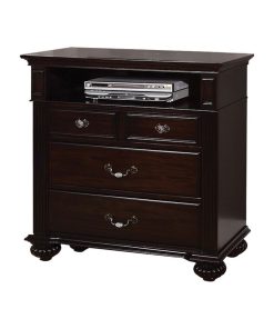 Transitional Style Wooden Media Chest, Dark Walnut Brown