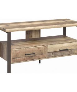 48 Inches TV Console with 2 Drawers, Weathered Pine and Black