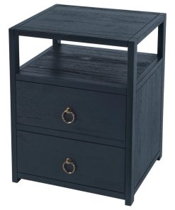 Transitional Lark Navy Nightstand With 2 Storage Drawers, Ring Pulls