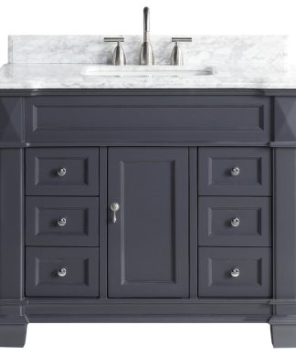1917 42" Bathroom Vanity Cabinet Set Marble Top and Sink, Dark Gray