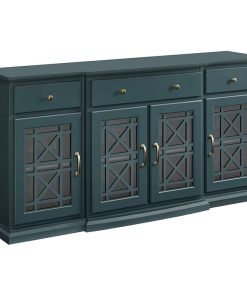 Transitional Sideboard, Drawers & Cabinet Doors With Fretwork Detail, Dark Teal