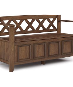 Transitional Storage Cabinet, X-Back & Safety Hinge Lid Seat, Natural Aged Brown